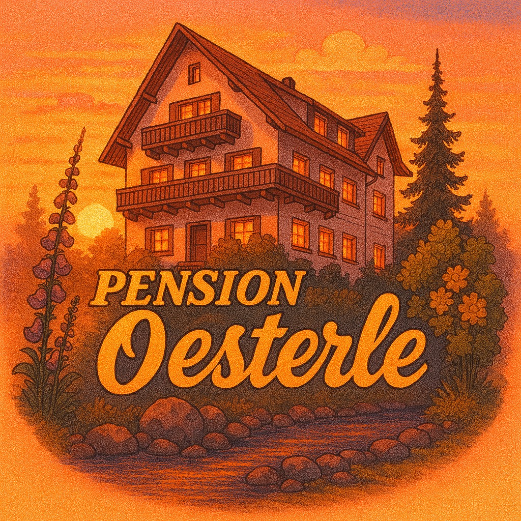 Logo der Pension bei Sonnenaufgang