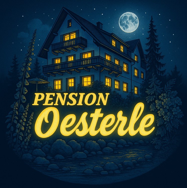 Logo der Pension bei Nacht