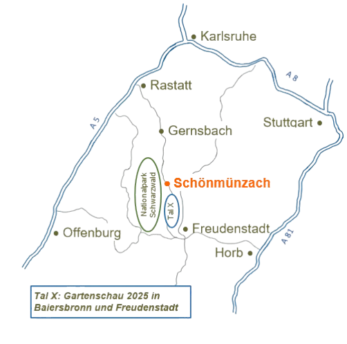 Straßenkarte vom Nordschwarzwald mit den Zufahrtsstraßen zu unserer Pension